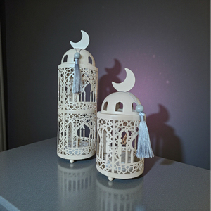 Linterna Metálica en Forma de Cilindro, Acabado Blanco, Decoración para el Hogar, Ramadán, Eid, con Diseño de Luna Creciente en la Parte Superior, Venta Caliente - Product Image 6