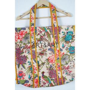 Quilted Cotton Carry Handbags Indian Hand Block Printed Cotton Quilted Sustainable Tote Bag - Product Image 2