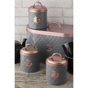 Modern Grey Diamond Embossed Metal Biscuit Tin with Rose Gold Lid Airtight <b>Cookie</b> Container Kitchen Storage <b>Box</b> Food Jar - Product Image 2