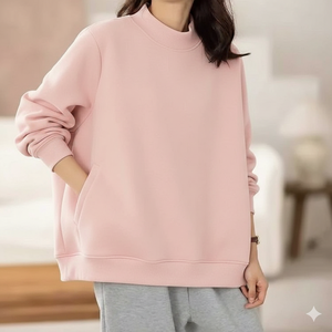 Suéter Cómodo de Cuello Alto para Mujer, Tejido de Felpa Suave, 100% Algodón, Ligero, Informal, Transpirable, para Invierno - Product Image 2