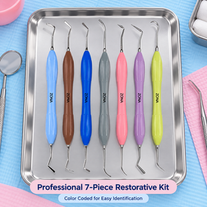 Dental Composite Instrument Set 7 Pcs <b>Color</b> <b>Silicone</b> Handle Double Ended Stainless Steel Restorative Filling Kit Manual - Product Image 5