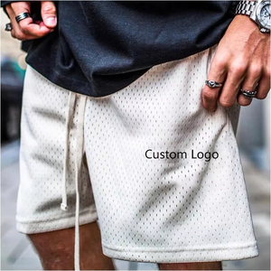 Shorts en maille blanche pour homme avec cordon de serrage à la taille, logo personnalisé, vêtements de sport décontractés respirants - Product Image 1