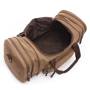 Custom Men's Portable <b>Canvas</b> Leather Duffle Bag Outdoor Travel Bags with Logo Wholesale Cheap Price for Weekend Travel - Product Image 2