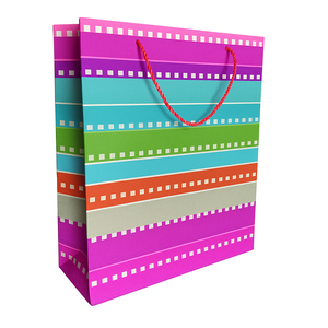 Vibrant multicolor striped gift bag with <b>red</b> rope handle reusable <b>paper</b> tote for birthdays parties weddings and special occasion - Product Image 4
