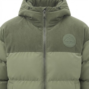YX Men's Olive Green Hooded Puffer <b>Jacket</b> Stand Collar Zipper Closure <b>Corduroy</b> Panel Windproof Winter Casual Cotton Liner - Product Image 2