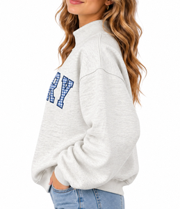 Custom Women’s Oversized Mock Neck Pullover Ribbed Collar Varsity <b>Letter</b> <b>Applique</b> Embroidered Winter Sweatshirt - Product Image 3