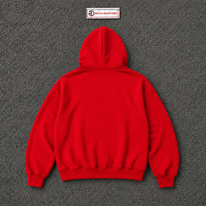Sweat-shirt à capuche zippé surdimensionné rouge avec broderie signe dollar, streetwear personnalisé, molleton épais pour hommes et femmes - Product Image 6