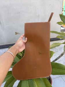 Cowhide Leather Christmas Stocking For Family Hand Tooled Christmas <b>Tree</b> Fireplace Hanging and Party Decoration Gift <b>Bag</b> - Product Image 3