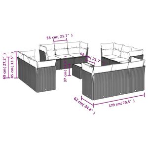Set divano Patio 13 pezzi con cuscini in Rattan grigio - Product Image 3