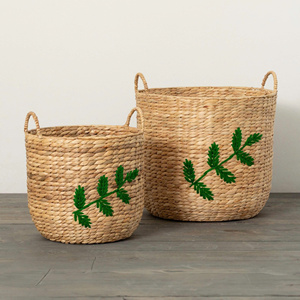 Panier de rangement multifonction en jacinthe d'eau brodée à la main, écologique, avec poignées, nouveau design, article le plus vendu - Product Image 2