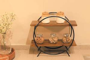 Étagère de rangement circulaire pour la maison et la cuisine/Étagères de rangement/Étagère à épices/Organisateur en bois pour le bureau, la chambre | Bois de mangue et fer - Product Image 3