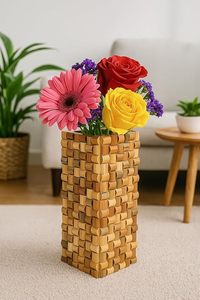 Jarrón de Piso Cuadrado de Bambú Rústico Tejido a Mano, Ecológico, Centro de Mesa Decorativo para el Hogar, Bodas y Decoración de Jardín - Product Image 6