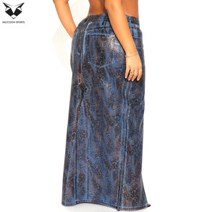 Jupes et pantalons en similicuir bleu texturé tendance – Jupe longue moulante à taille haute avec fente avant, style clubwear pour femme - Product Image 6