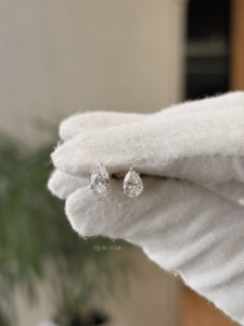 1.04 CTW Dainty Pear Shaped Lab Created Diamond Droplet <b>Post</b> <b>Earrings</b> • 14K Genuine Yellow Gold Minimalist Bridal Studs - Product Image 4