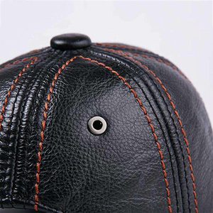 Gorra de Béisbol de Cuero para Hombre 2026, Negra, de Cuero Genuino, con Costuras en Contraste, Ajustable, Deportiva, Personalizada, de Invierno - Product Image 5