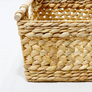 Rectangle Natural Water Hyacinth Storage <b>Basket</b> With Handles Rustic Multi Purpose Organizer for Home Desktop Neatening - Product Image 6