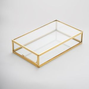 Boîte en verre transparente avec cadre en métal doré, élégante boîte de rangement pour bijoux, conteneur décoratif pour objets de valeur, pour la décoration de la maison - Product Image 3