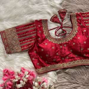 Designer Bridal Wear Heavy Embroidery Work Silk <b>Readymade</b> <b>Blouse</b> - Product Image 3