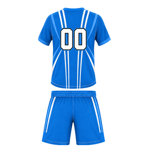 Ensemble short et maillot de rugby bleu ciel et blanc, col en V, manches courtes, uniforme d'équipe respirant et léger, kit de sport personnalisé pour l'entraînement - Product Image 2