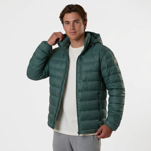 Blouson d'hiver décontracté pour homme, vert, à capuche, en duvet, coupe-vent, coupe droite, fermeture éclair, couleur unie, extérieur en polyester 2026 - Product Image 3