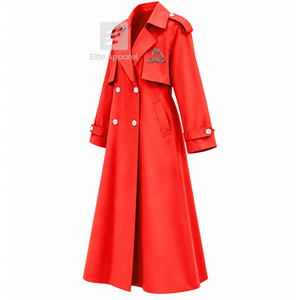 Delta Sigma Theta sorority long trench <b>Coat</b> embroidered logo Notched Collar Full Sleeve red and <b>white</b> wool <b>coat</b> for female - Product Image 2