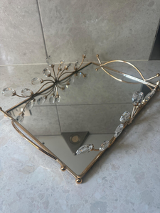 Rectangular <b>Mirrored</b> Storage <b>Tray</b> With Gold Metal Frame And Crystal Accents Modern Luxury Design For Table Use - Product Image 6