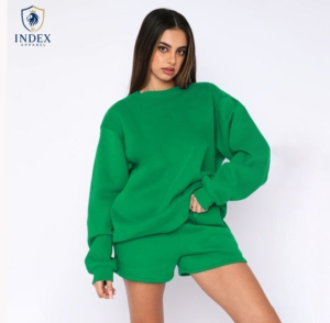 INDEX APPAREL Conjunto de Sudadera de Felpa Verde de 2 Piezas para Mujer, Cuello Redondo, Manga Larga, Corte Holgado, Informal, para Primavera y Verano - Product Image 1