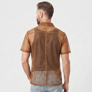 Chemise transparente à manches courtes pour homme, col rabattu, 100 % polyester, boutonnée, idéale pour les soirées en boîte de nuit - Product Image 5