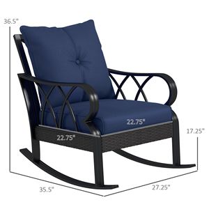 Sedia a dondolo nautica con cuscini blu in vimini e rattan per esterni, ideale per il relax in veranda - Product Image 3