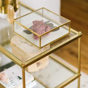 Caja de almacenamiento de latón y vidrio, organizador de joyas, caja de soporte para invitación - Product Image 5