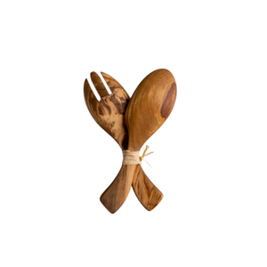 Handcrafted Premium Wood Salad Server Set Unique Twisted Eyelet Handle Design Wooden <b>Serving</b> <b>Spoon</b> & Fork For Kitchen & Dining - Product Image 2