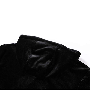 Sweat à capuche court en velours noir personnalisé pour femme, hiver 2023, pull en coton, streetwear - Product Image 3