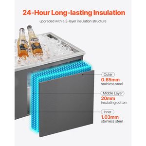 Contenitore per Ghiaccio Commerciale in Acciaio Inox 20"L X 14"W X 12"H con Coperchio, 31.7 Qt, per Uso Esterno, Regalo Ideale - Product Image 3