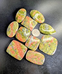 Lot de 10 cabochons en jaspe Unakite, formes et tailles variées, pour anneaux, pendentifs, macramé, bijoux, pierres précieuses - Product Image 2