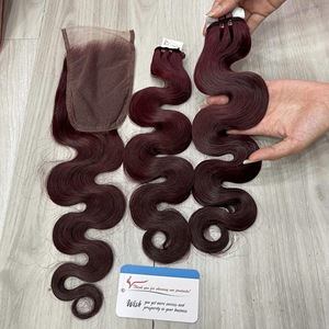 Cabello humano vietnamita premium rojo burdeos, ondulado al vapor, con trama cosida a máquina, precio de fábrica, listo para enviar. - Product Image 2