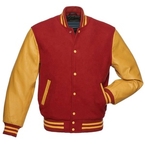 OEM Custom 100% Wool Sleeves Winter Windproof Breathable <b>Varsity</b> <b>Bomber</b> <b>Jacket</b> Front Slash Pockets Ribbed Trims Stand Collar - Product Image 3