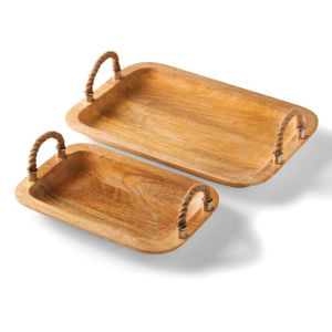 Plateau de service vintage en bois avec poignées modernes en métal noir, plateau rectangulaire en bois de style farmhouse pour la maison, l'hôtel et le restaurant - Product Image 3