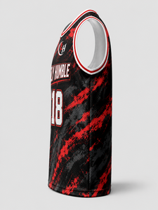 Maillot de basketball Fly Humble pour homme, sans manches, en mesh sublimé, noir et rouge, numéro 18, col rond, coupe classique, ajustable - Product Image 4