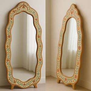 Cadre de miroir décoratif personnalisé de haute qualité, luxueux, artisanal, en bois naturel avec incrustations de nacre, pour la décoration, en provenance d'Inde. - Product Image 4