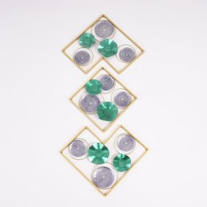 27.6 \ "moderno unico Set di decorazioni da parete in metallo con foglie di loto 3 pezzi con cornice quadrata in oro - Product Image 2