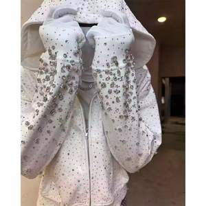 Premium Quality Designs Men's <b>Zipper</b> Up Hoodie 100% Cotton Rhinestones Design Hoodie Boxy Oversized Fashion Wear Men's Hoodies. - Product Image 2