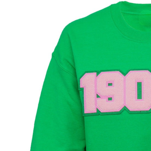 Sudadera Verde de Cuello Redondo con Gráfico Bordado Rosa 1908 y Emblema Decorativo, Sudadera de Manga Larga, Moda Casual para Mujer - Product Image 4