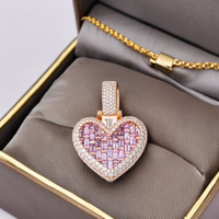 Colliers en argent 925 plaqué or rose avec pendentif en forme de cœur glacé en moissanite rose, bijoux fins personnalisés, cadeau romantique pour petite amie