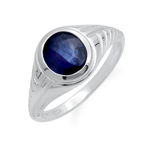Bague en argent sterling 925 avec saphir bleu naturel, serti clos, pierre précieuse ovale, style classique, bijou unisexe pour usage quotidien - Product Image 1