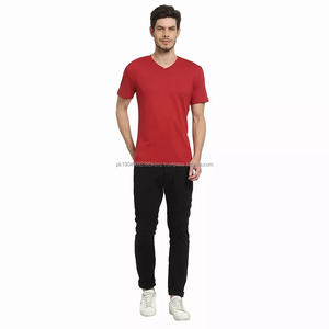 T-shirt classique rouge à col en V pour homme, fabriqué en tissu de coton doux, idéal pour un usage décontracté et l'impression personnalisée - Product Image 5