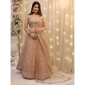 Enticing Peach <b>Sequins</b> Net Wedding Wear Lehenga Choli With Dupatta - Product Image 5