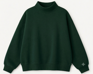 Women's Oversized <b>Mock</b> <b>Neck</b> Sweatshirt Solid Green Full Sleeve Knitted Cotton Autumn Casual <b>Top</b> - Product Image 1