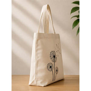 Sac fourre-tout en toile de coton imprimé pissenlit, écologique, crème, grande capacité, sac à bandoulière floral, sac de marché réutilisable - Product Image 4