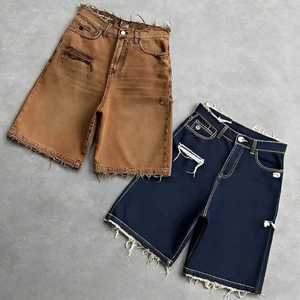Fashion Regular Fit Straight Short <b>Jeans</b> Washed Canvas Solid Quick Dry Breathable Mid <b>Waist</b> <b>Elastic</b> Casual <b>Men</b> Shorts - Product Image 6
