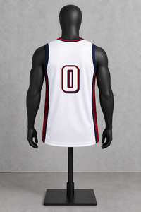 Maillot de basket-ball américain pour homme, blanc, col en V, sans manches, anti-humidité, coupe athlétique, impression sublimée, nom de l'équipe personnalisé - Product Image 3